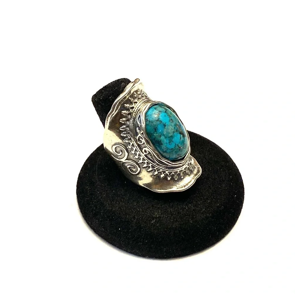 Didae Artisan Silver Ring and Turquoise Stone Ring Shablool Size 7 1/2 - Picture 3 of 13